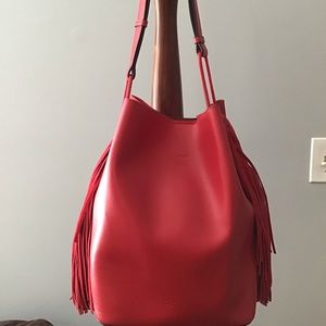 Calvin Klein Red Fringed Hobo
